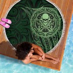 New Zealand Skull Darts Beach Blanket Aotearoa Maori Chest Tattoo Stylized Green - Aussie Hoodie
