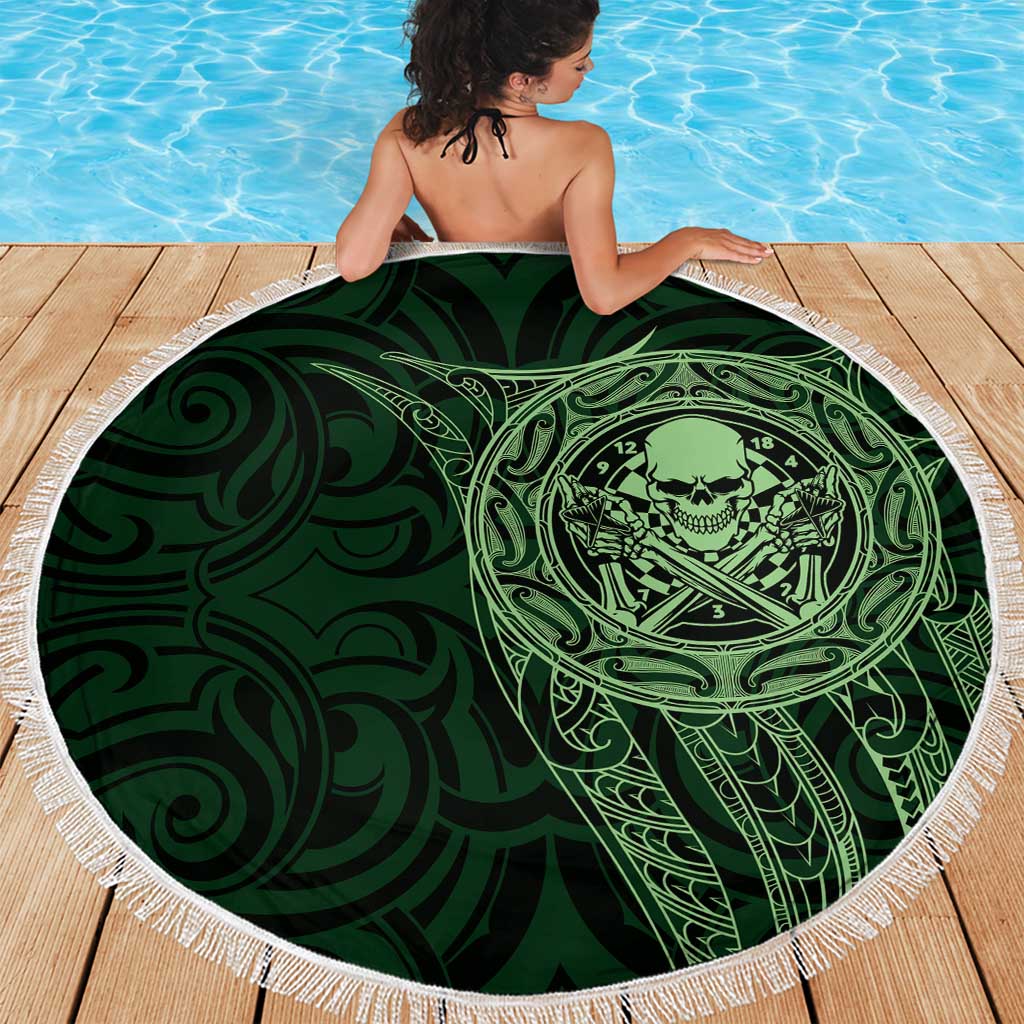 New Zealand Skull Darts Beach Blanket Aotearoa Maori Chest Tattoo Stylized Green - Aussie Hoodie