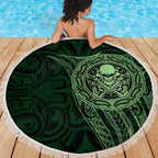 New Zealand Skull Darts Beach Blanket Aotearoa Maori Chest Tattoo Stylized Green - Aussie Hoodie