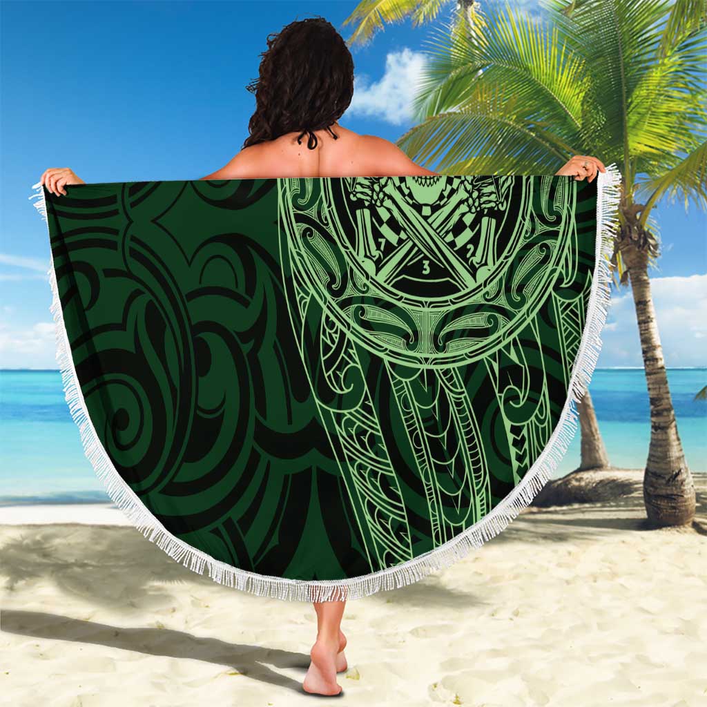 New Zealand Skull Darts Beach Blanket Aotearoa Maori Chest Tattoo Stylized Green - Aussie Hoodie