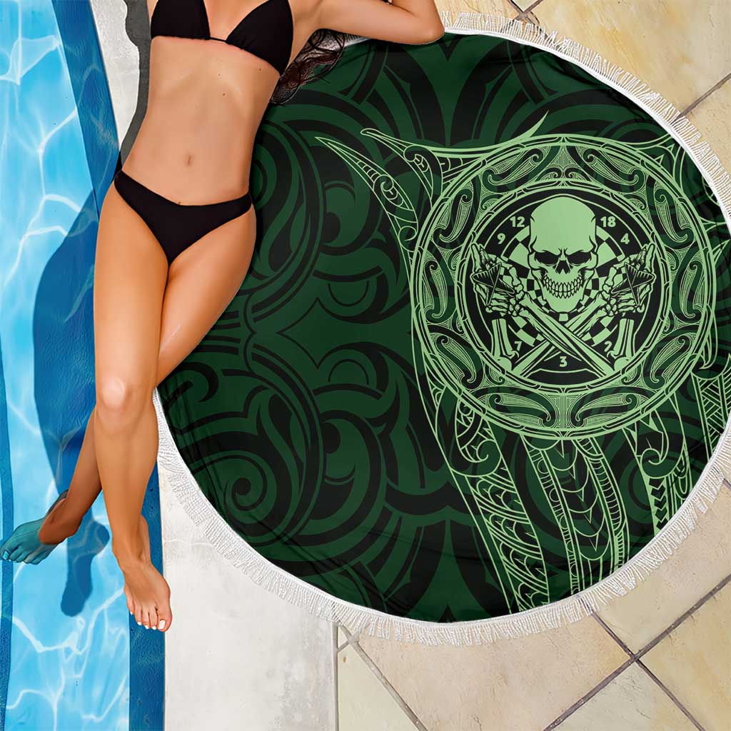 New Zealand Skull Darts Beach Blanket Aotearoa Maori Chest Tattoo Stylized Green - Aussie Hoodie