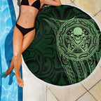 New Zealand Skull Darts Beach Blanket Aotearoa Maori Chest Tattoo Stylized Green - Aussie Hoodie