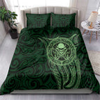 New Zealand Skull Darts Bedding Set Aotearoa Maori Chest Tattoo Stylized Green - Aussie Hoodie