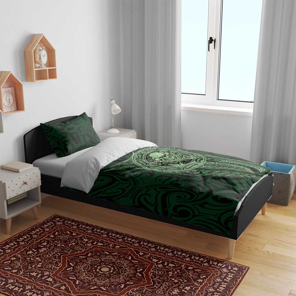 New Zealand Skull Darts Bedding Set Aotearoa Maori Chest Tattoo Stylized Green - Aussie Hoodie