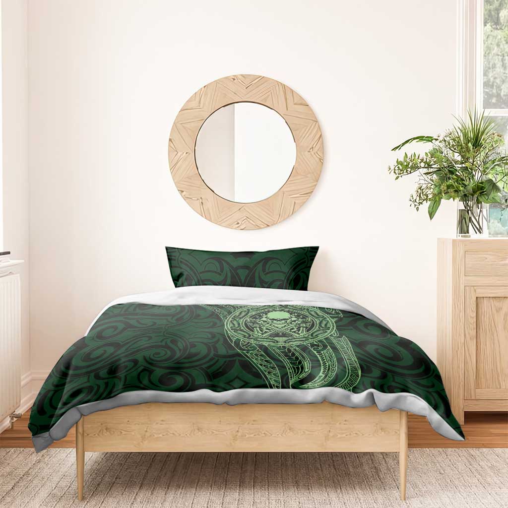 New Zealand Skull Darts Bedding Set Aotearoa Maori Chest Tattoo Stylized Green - Aussie Hoodie