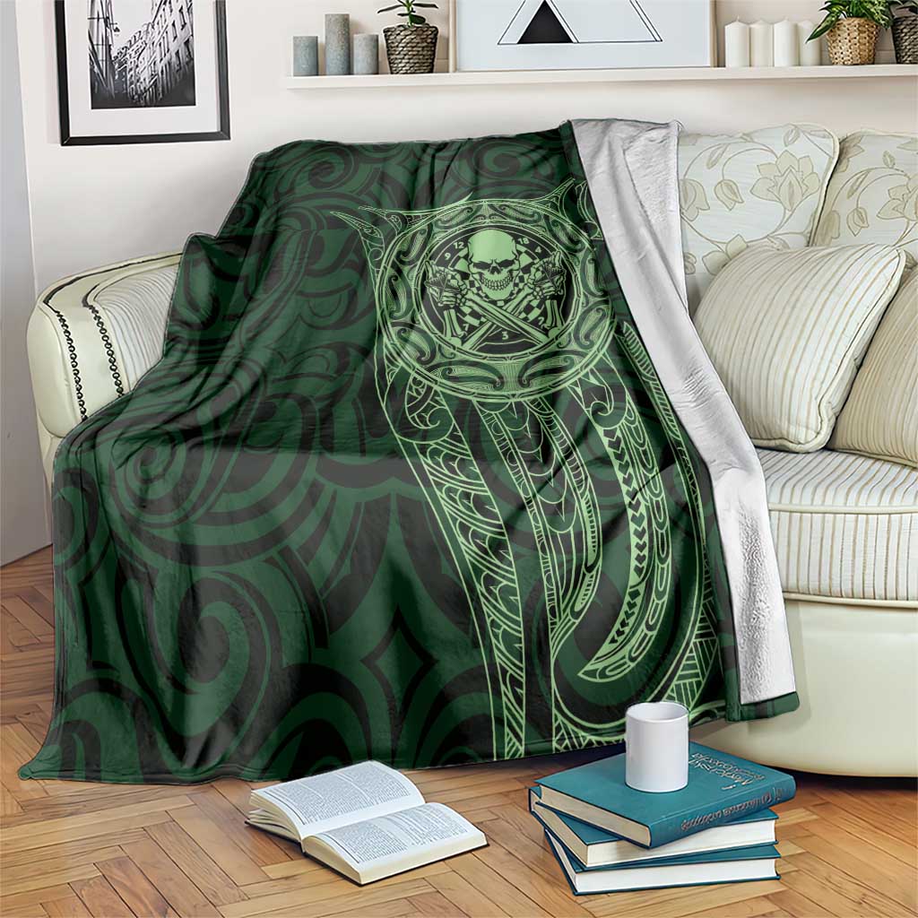 New Zealand Skull Darts Blanket Aotearoa Maori Chest Tattoo Stylized Green - Aussie Hoodie