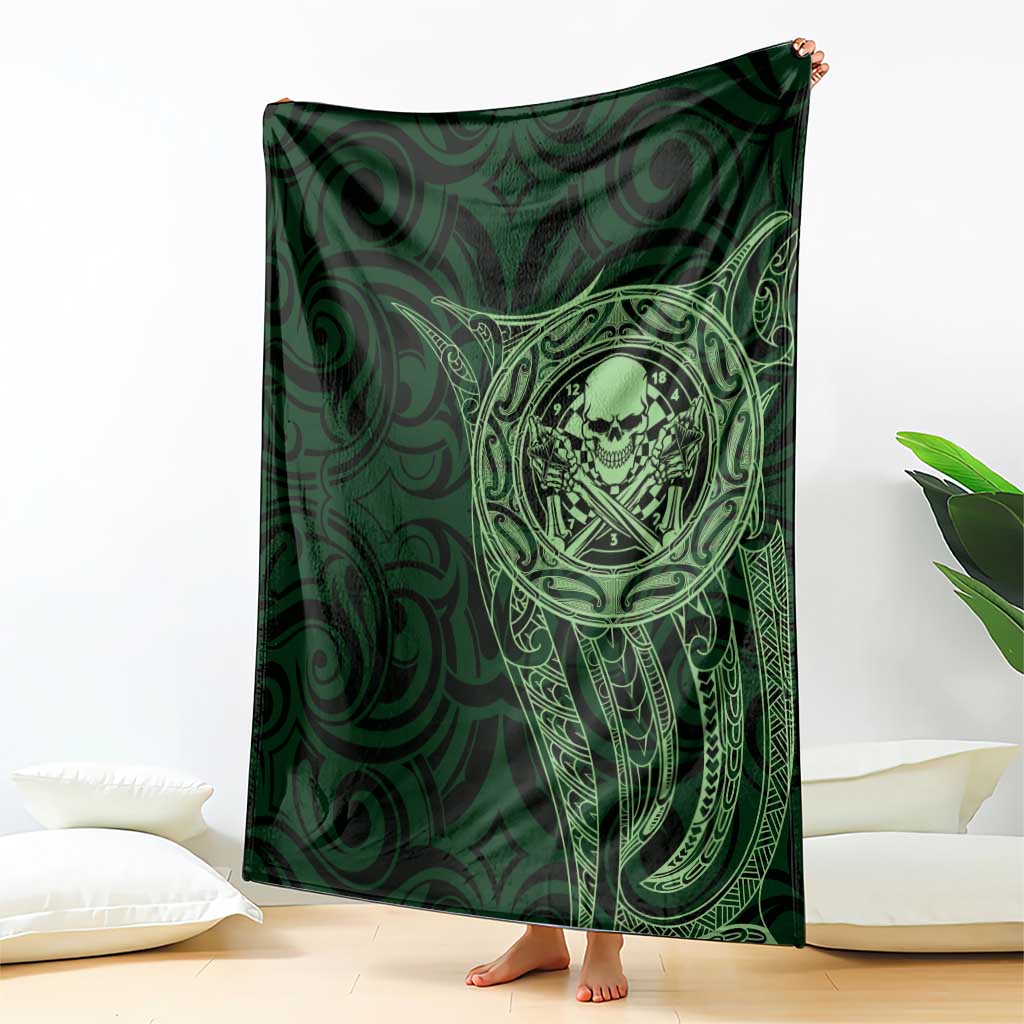 New Zealand Skull Darts Blanket Aotearoa Maori Chest Tattoo Stylized Green - Aussie Hoodie