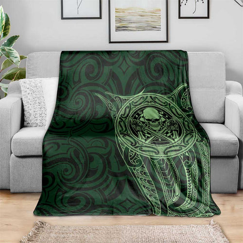 New Zealand Skull Darts Blanket Aotearoa Maori Chest Tattoo Stylized Green - Aussie Hoodie