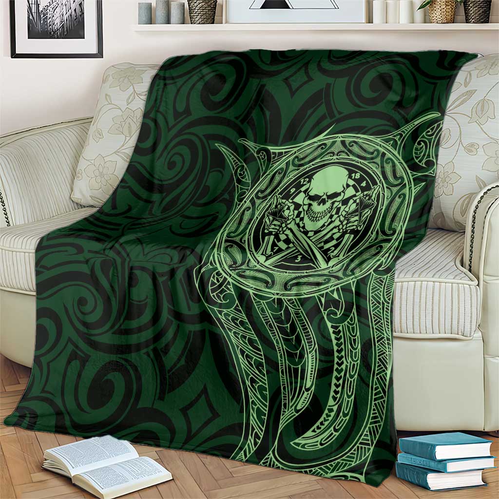 New Zealand Skull Darts Blanket Aotearoa Maori Chest Tattoo Stylized Green - Aussie Hoodie