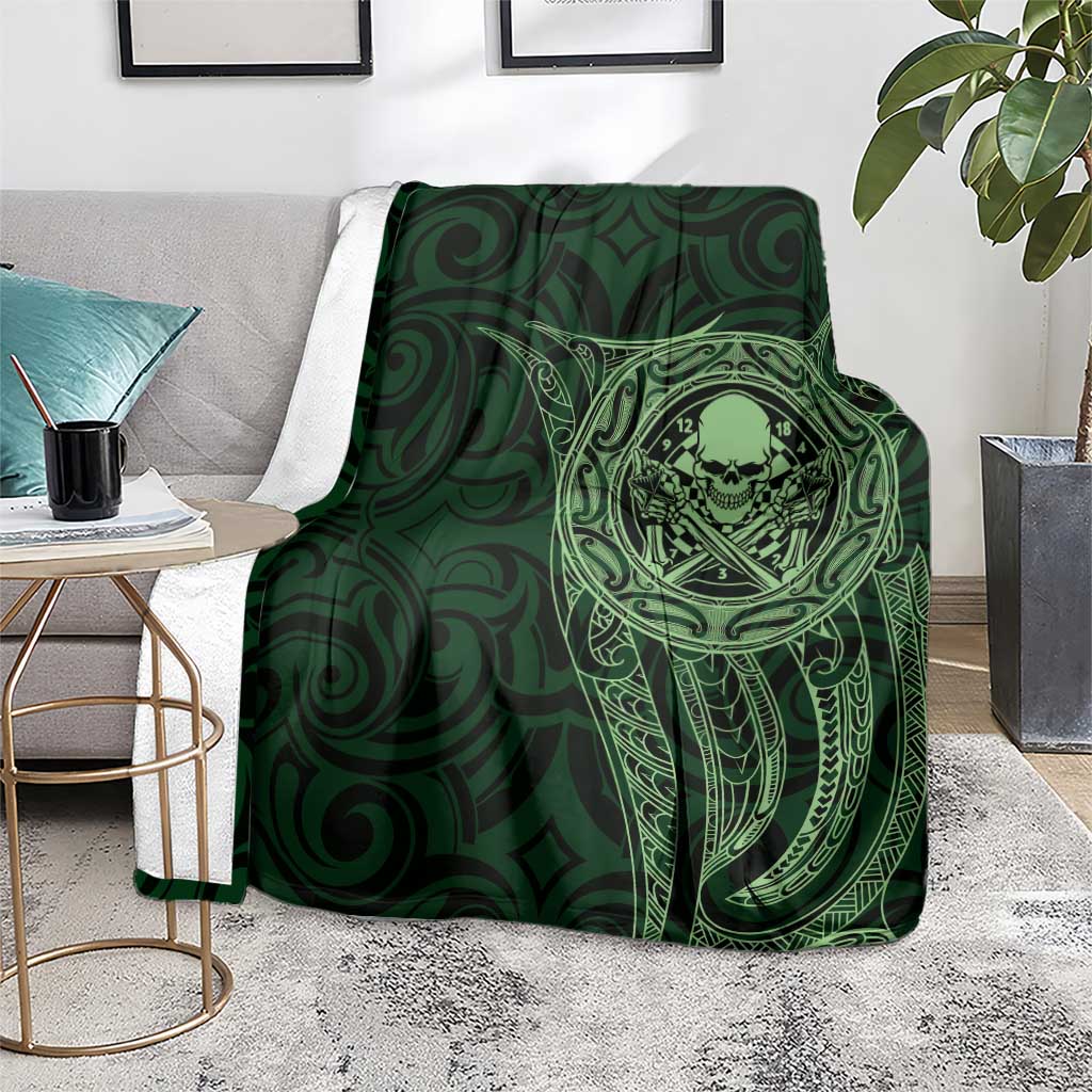 New Zealand Skull Darts Blanket Aotearoa Maori Chest Tattoo Stylized Green - Aussie Hoodie