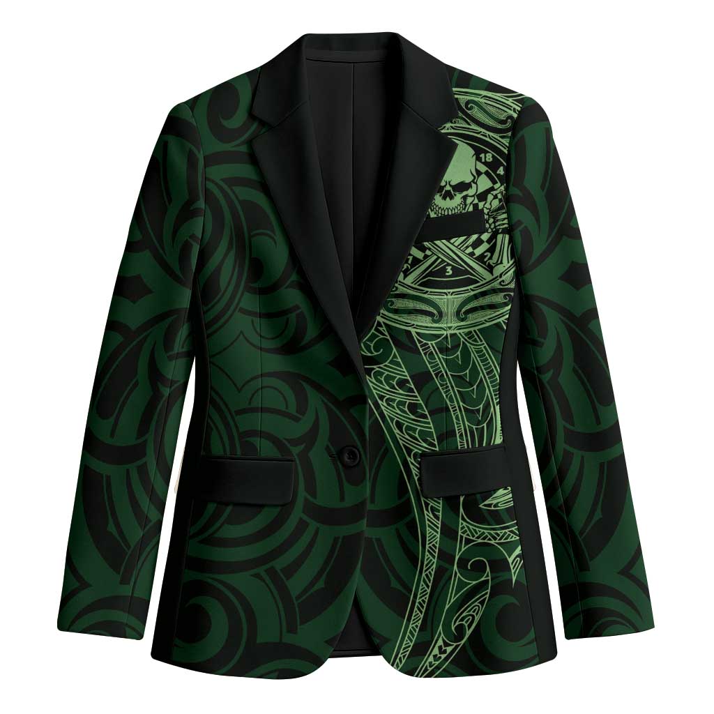 New Zealand Skull Darts Blazer Aotearoa Maori Chest Tattoo Stylized Green - Aussie Hoodie
