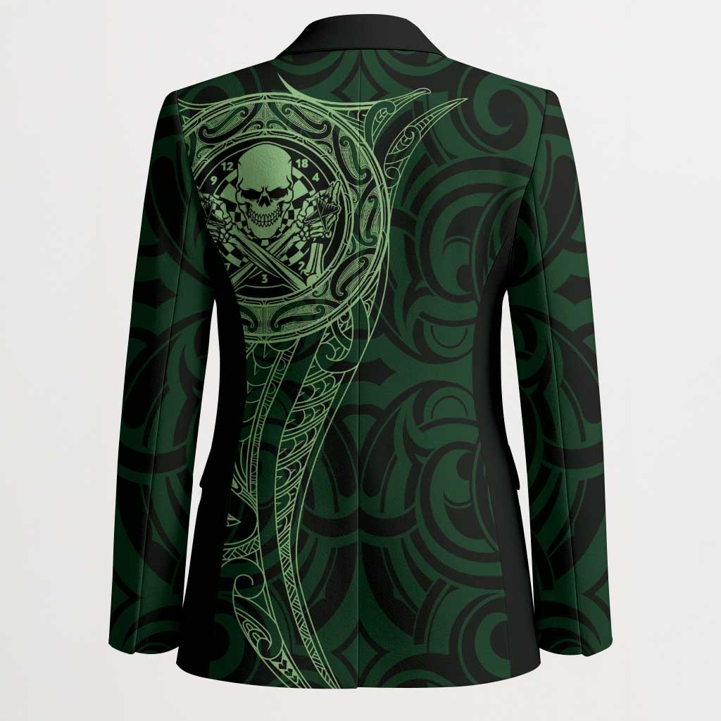 New Zealand Skull Darts Blazer Aotearoa Maori Chest Tattoo Stylized Green - Aussie Hoodie