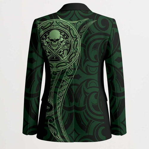 New Zealand Skull Darts Blazer Aotearoa Maori Chest Tattoo Stylized Green - Aussie Hoodie