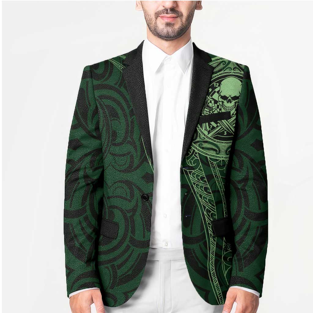 New Zealand Skull Darts Blazer Aotearoa Maori Chest Tattoo Stylized Green - Aussie Hoodie