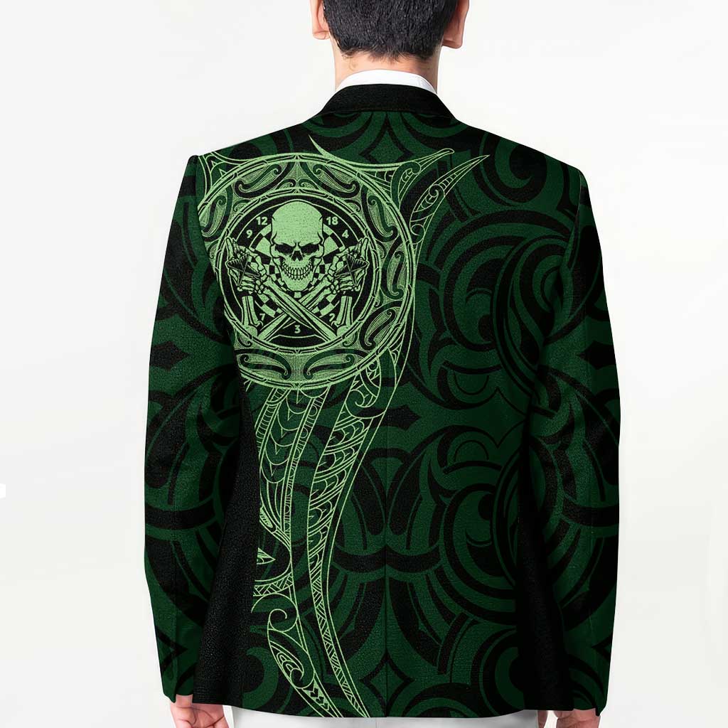 New Zealand Skull Darts Blazer Aotearoa Maori Chest Tattoo Stylized Green - Aussie Hoodie