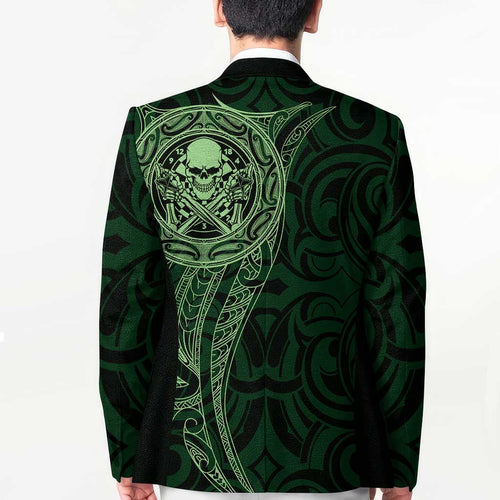 New Zealand Skull Darts Blazer Aotearoa Maori Chest Tattoo Stylized Green - Aussie Hoodie