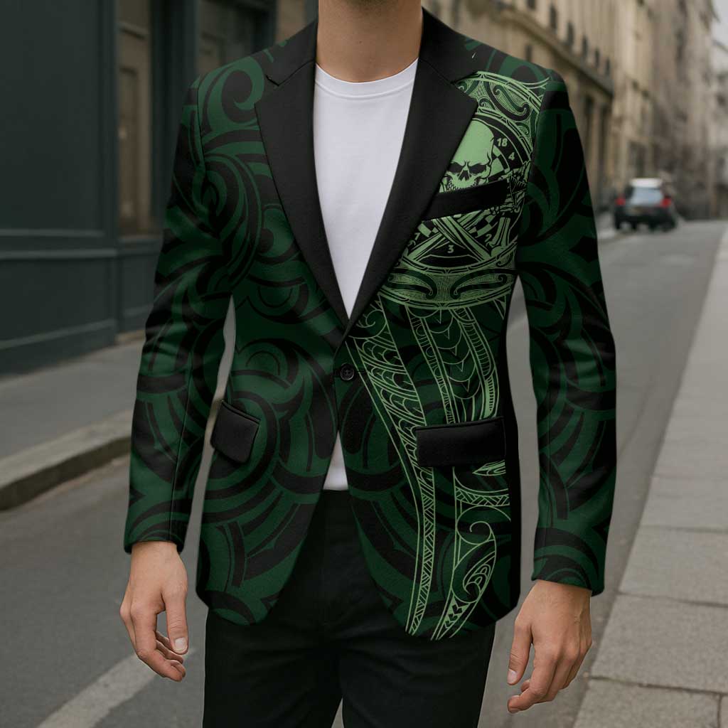 New Zealand Skull Darts Blazer Aotearoa Maori Chest Tattoo Stylized Green - Aussie Hoodie