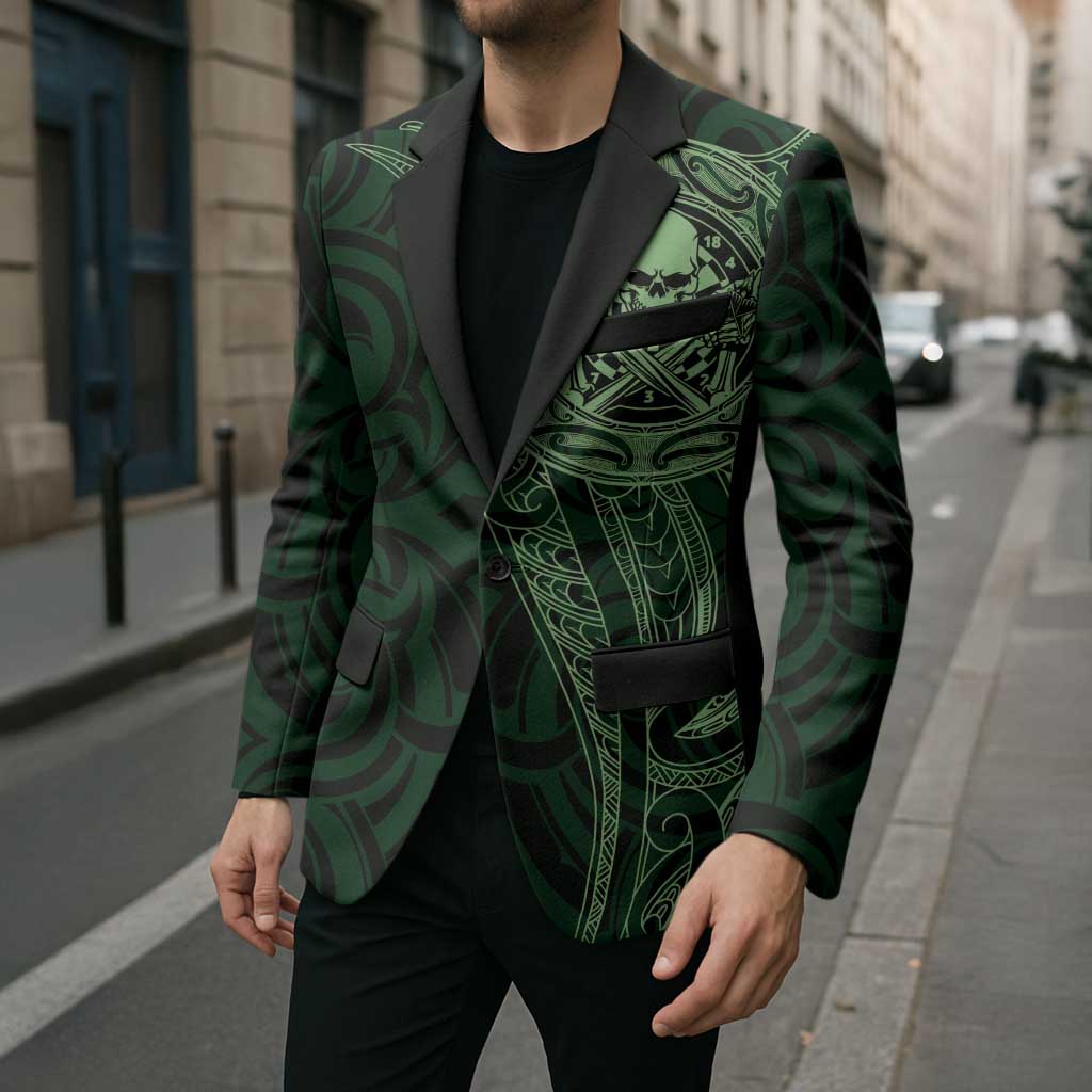 New Zealand Skull Darts Blazer Aotearoa Maori Chest Tattoo Stylized Green - Aussie Hoodie