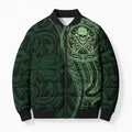 New Zealand Skull Darts Bomber Puffer Jacket Aotearoa Maori Chest Tattoo Stylized Green - Aussie Hoodie