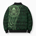 New Zealand Skull Darts Bomber Puffer Jacket Aotearoa Maori Chest Tattoo Stylized Green - Aussie Hoodie