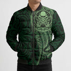 New Zealand Skull Darts Bomber Puffer Jacket Aotearoa Maori Chest Tattoo Stylized Green - Aussie Hoodie