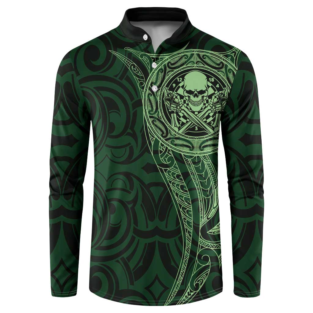 New Zealand Skull Darts Button Sweatshirt Aotearoa Maori Chest Tattoo Stylized Green - Aussie Hoodie