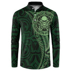 New Zealand Skull Darts Button Sweatshirt Aotearoa Maori Chest Tattoo Stylized Green - Aussie Hoodie