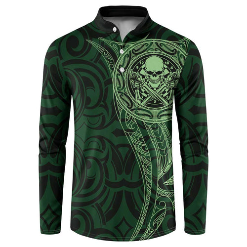 New Zealand Skull Darts Button Sweatshirt Aotearoa Maori Chest Tattoo Stylized Green - Aussie Hoodie