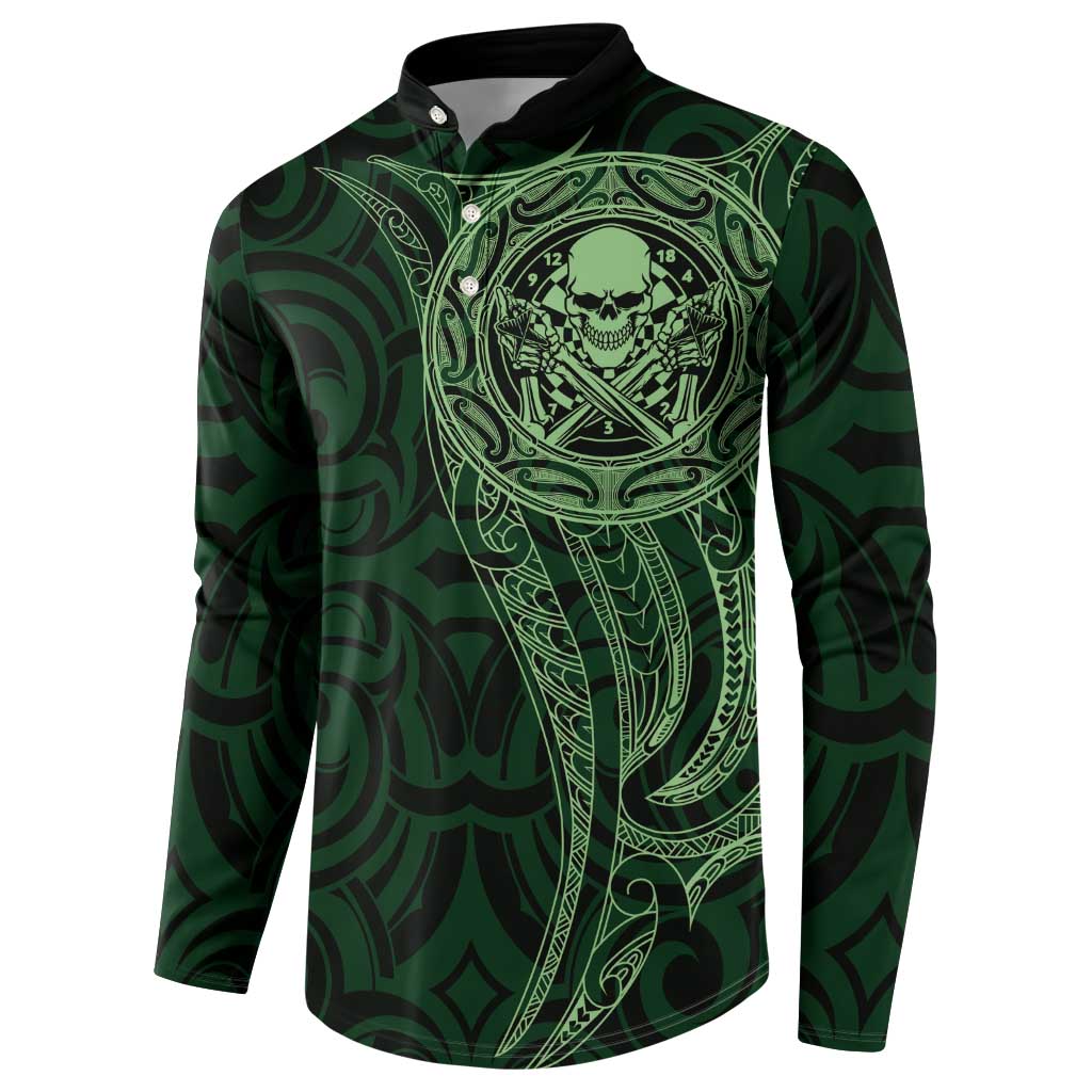 New Zealand Skull Darts Button Sweatshirt Aotearoa Maori Chest Tattoo Stylized Green - Aussie Hoodie