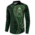 New Zealand Skull Darts Button Sweatshirt Aotearoa Maori Chest Tattoo Stylized Green - Aussie Hoodie