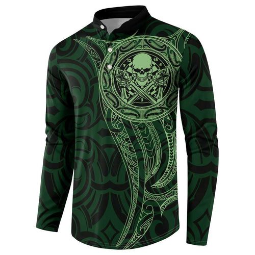 New Zealand Skull Darts Button Sweatshirt Aotearoa Maori Chest Tattoo Stylized Green - Aussie Hoodie
