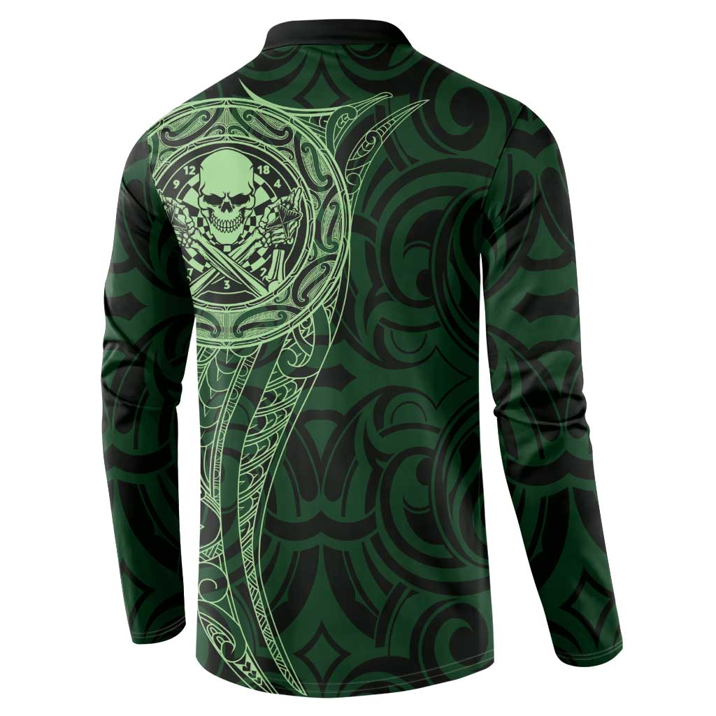 New Zealand Skull Darts Button Sweatshirt Aotearoa Maori Chest Tattoo Stylized Green - Aussie Hoodie