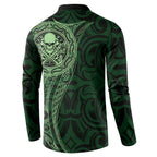 New Zealand Skull Darts Button Sweatshirt Aotearoa Maori Chest Tattoo Stylized Green - Aussie Hoodie
