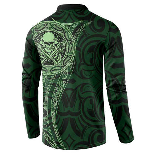New Zealand Skull Darts Button Sweatshirt Aotearoa Maori Chest Tattoo Stylized Green - Aussie Hoodie