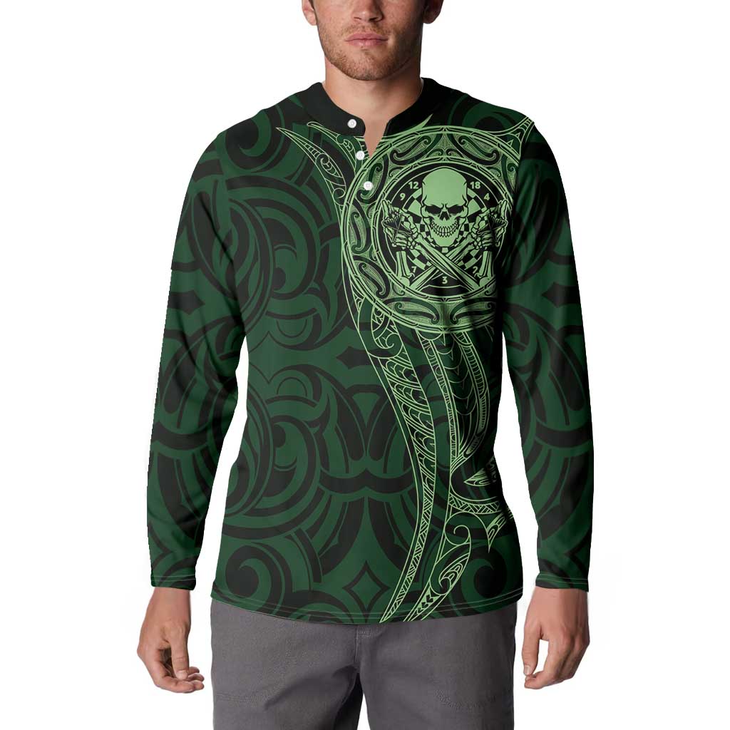 New Zealand Skull Darts Button Sweatshirt Aotearoa Maori Chest Tattoo Stylized Green - Aussie Hoodie