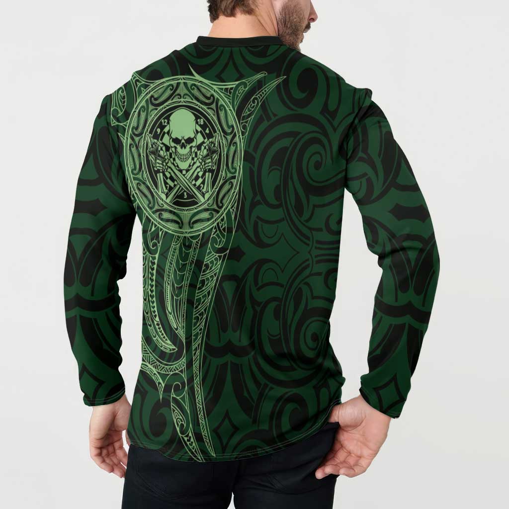 New Zealand Skull Darts Button Sweatshirt Aotearoa Maori Chest Tattoo Stylized Green - Aussie Hoodie