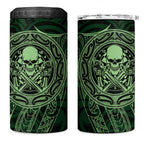 New Zealand Skull Darts 4 in 1 Can Cooler Tumbler Aotearoa Maori Chest Tattoo Stylized Green - Aussie Hoodie