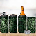 New Zealand Skull Darts 4 in 1 Can Cooler Tumbler Aotearoa Maori Chest Tattoo Stylized Green - Aussie Hoodie