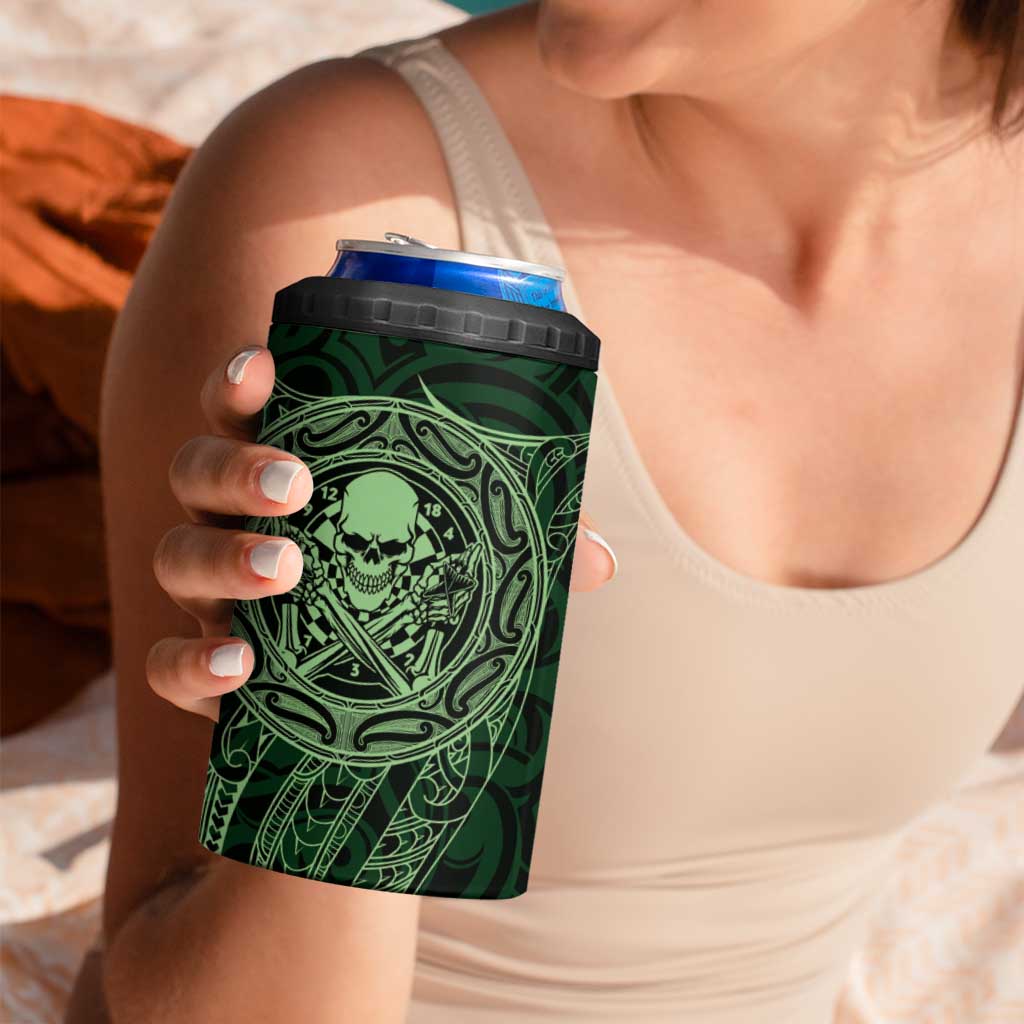New Zealand Skull Darts 4 in 1 Can Cooler Tumbler Aotearoa Maori Chest Tattoo Stylized Green - Aussie Hoodie