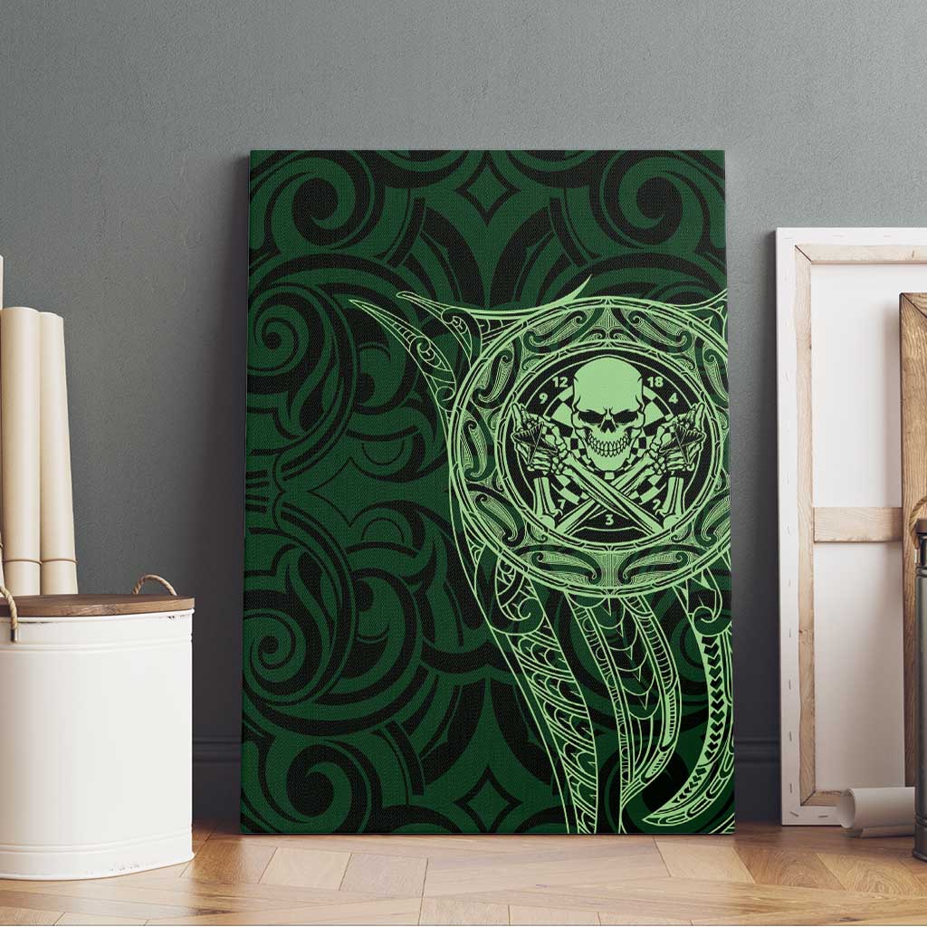New Zealand Skull Darts Canvas Wall Art Aotearoa Maori Chest Tattoo Stylized Green - Aussie Hoodie