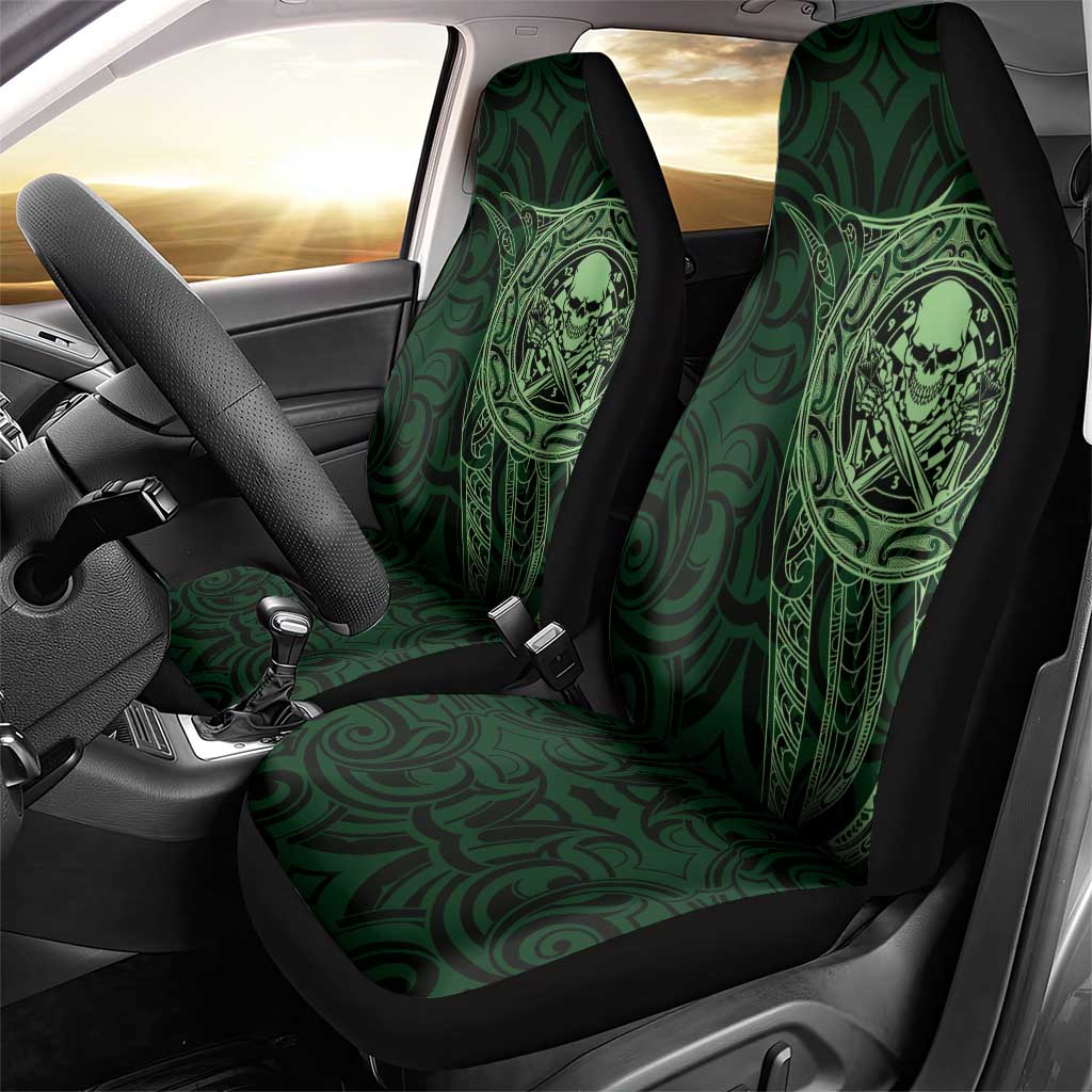 New Zealand Skull Darts Car Seat Cover Aotearoa Maori Chest Tattoo Stylized Green - Aussie Hoodie