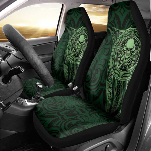 New Zealand Skull Darts Car Seat Cover Aotearoa Maori Chest Tattoo Stylized Green - Aussie Hoodie