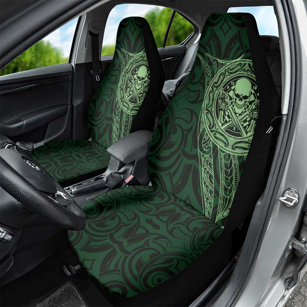 New Zealand Skull Darts Car Seat Cover Aotearoa Maori Chest Tattoo Stylized Green - Aussie Hoodie