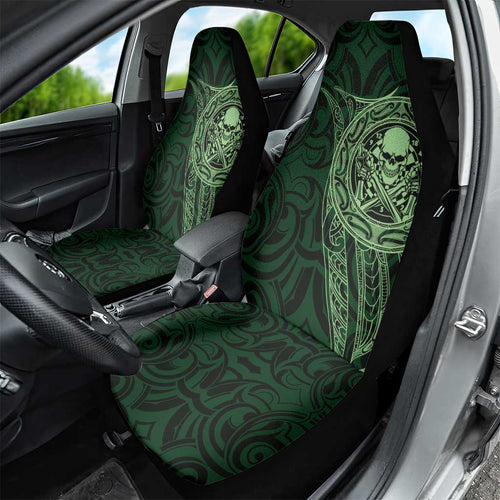 New Zealand Skull Darts Car Seat Cover Aotearoa Maori Chest Tattoo Stylized Green - Aussie Hoodie