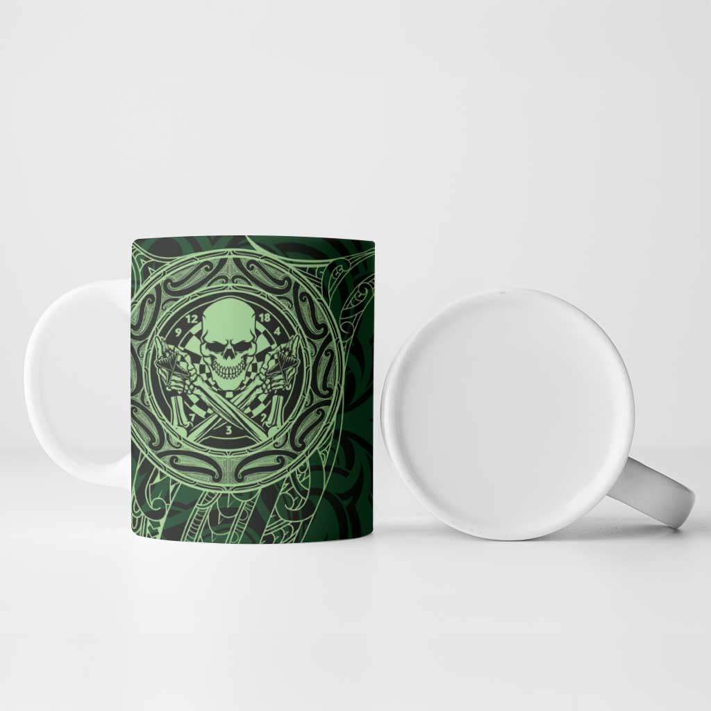 New Zealand Skull Darts Ceramic Mug Aotearoa Maori Chest Tattoo Stylized Green - Aussie Hoodie
