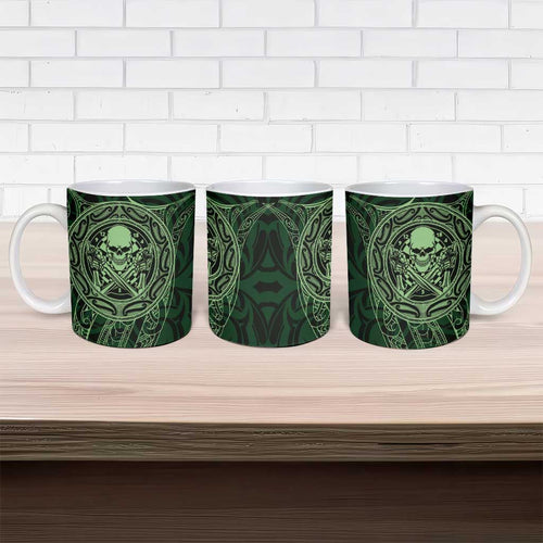 New Zealand Skull Darts Ceramic Mug Aotearoa Maori Chest Tattoo Stylized Green - Aussie Hoodie