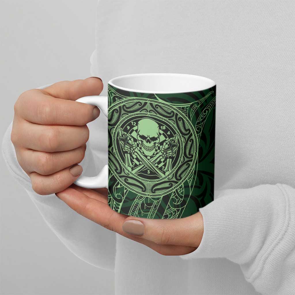 New Zealand Skull Darts Ceramic Mug Aotearoa Maori Chest Tattoo Stylized Green - Aussie Hoodie