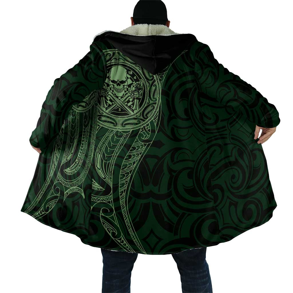 New Zealand Skull Darts Cloak Aotearoa Maori Chest Tattoo Stylized Green - Aussie Hoodie