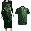New Zealand Skull Darts Couples Matching Long Sleeve Bodycon Dress and Hawaiian Shirt Aotearoa Maori Chest Tattoo Stylized Green - Aussie Hoodie