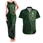 New Zealand Skull Darts Couples Matching Tank Maxi Dress and Hawaiian Shirt Aotearoa Maori Chest Tattoo Stylized Green - Aussie Hoodie